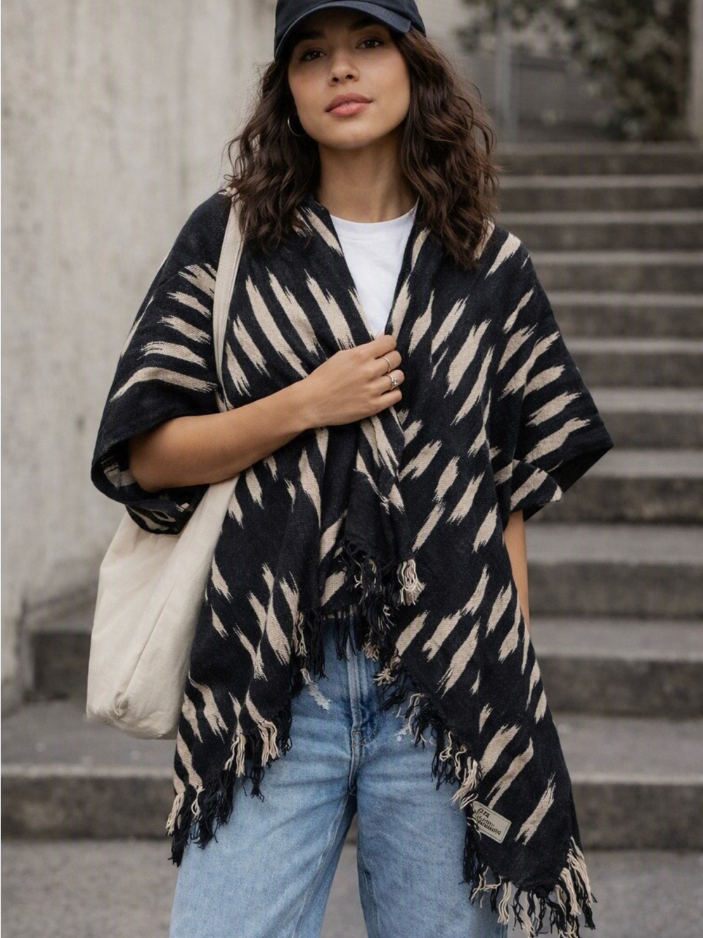 Laise Adzer Shawl Womens OS One Size Kimono Poncho Woven Lagenlook Artsy‎ Boho